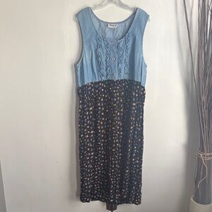 Vintage | Alexandra Lee Denim-Top Floral Sleeveless Midi Dress Sz 14
